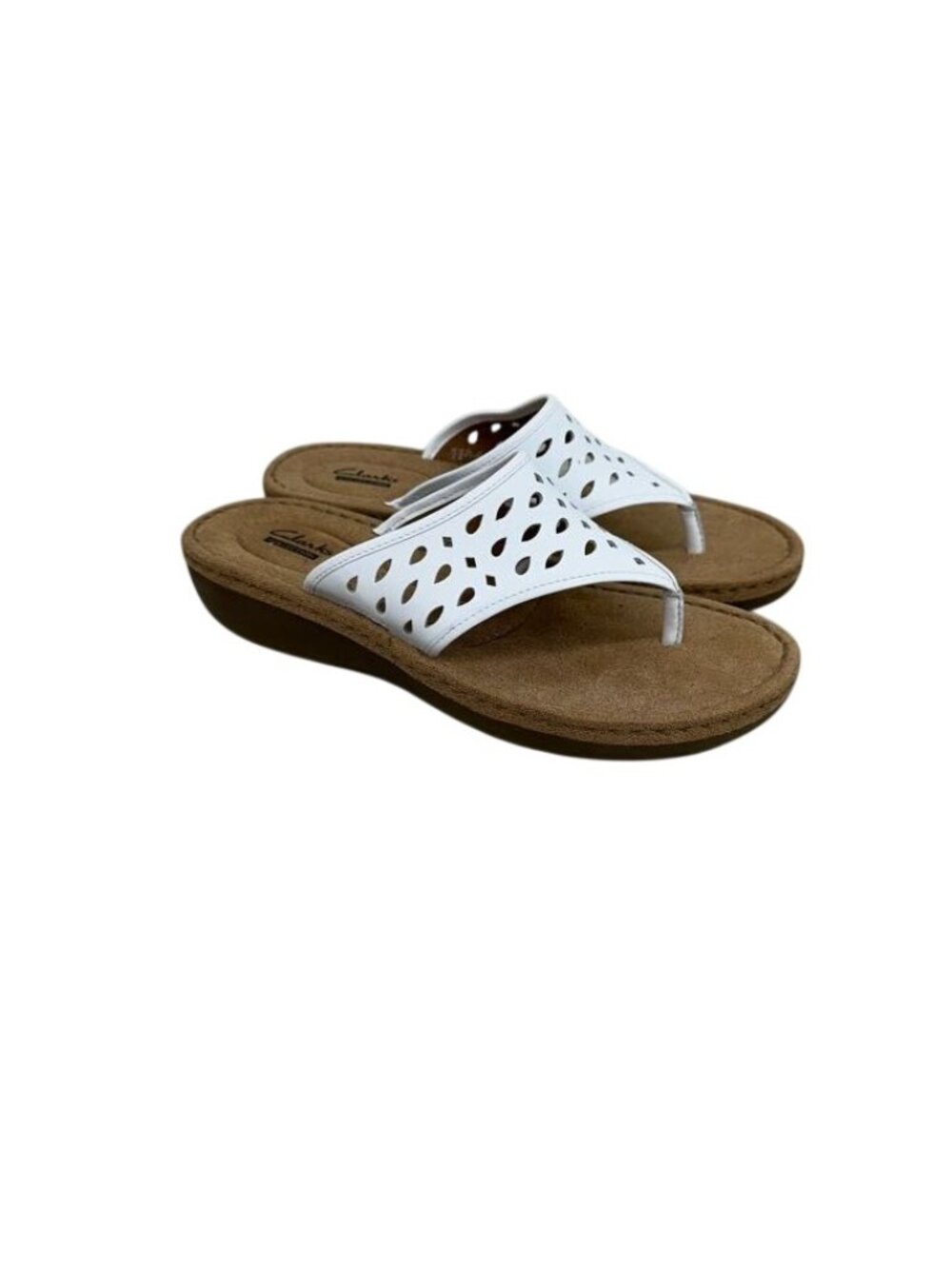 Clarks 26108071 Perforated Leather Thong Style Slide Sandals Shoes Womens Sz 10